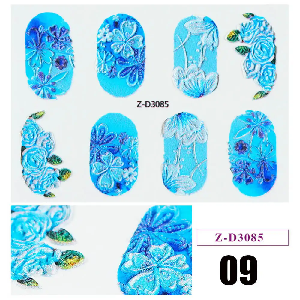 09 1pc 5D Acrylic Engraved Flower Nail Sticker Embossed Flower Water Decals Empaistic Nail Water Slide Decals 22 Styles DIY Nail Ar - Цвет: 09