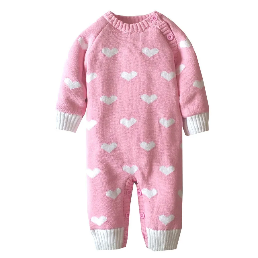 Детский вязаный свитер Комбинезон с сердечками для детей от 0 до 18 месяцев