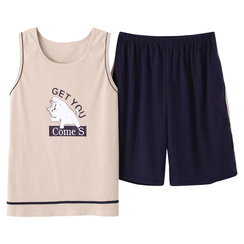 

Мужской жилет, пижамный комплект, летняя хлопчатобумажная Мужская пижама с рисунком, женская одежда для сна, Мужская пижама 2 шт./компл., пижа...