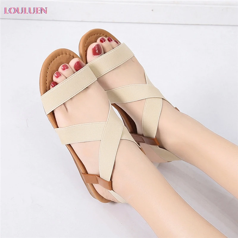 LOULUEN 2020 Sexy Women Sandals Low Heel Anti Skidding Beach Shoes Cross Strap Sandal Peep-toe National Roman Plus Size 41 #0713 | Обувь