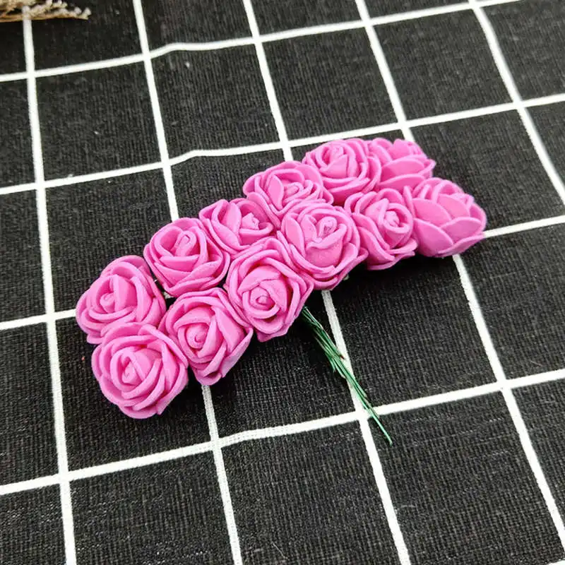 rose Red 12 шт./лот, имитация мини-розового искусственного цветка, пенный цветок, сделай сам, шар, цветок, головной убор, гирлянда, украшение для свадьбы, Flo - Цвет: rose Red