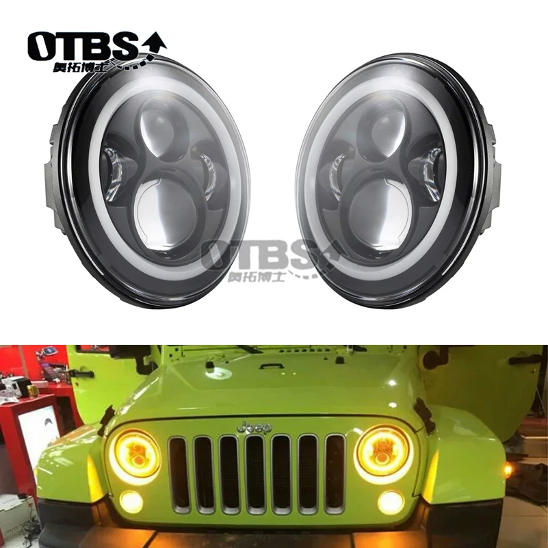 2xfor Лада Нива 7 дюймов светодиодный светильник на голову Hi/Low Beam Halo Angle Eyes DRL