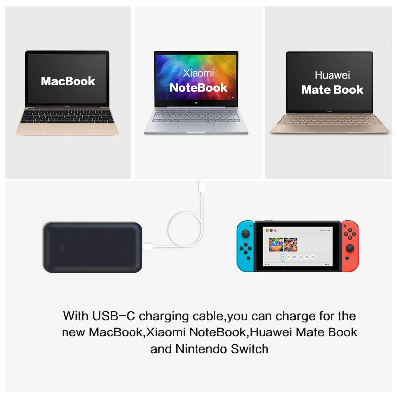 Внешний аккумулятор Xiaomi ZMI 15000 мАч USB PD 2 0 быстрая зарядка 3 с разъемом Type-C для