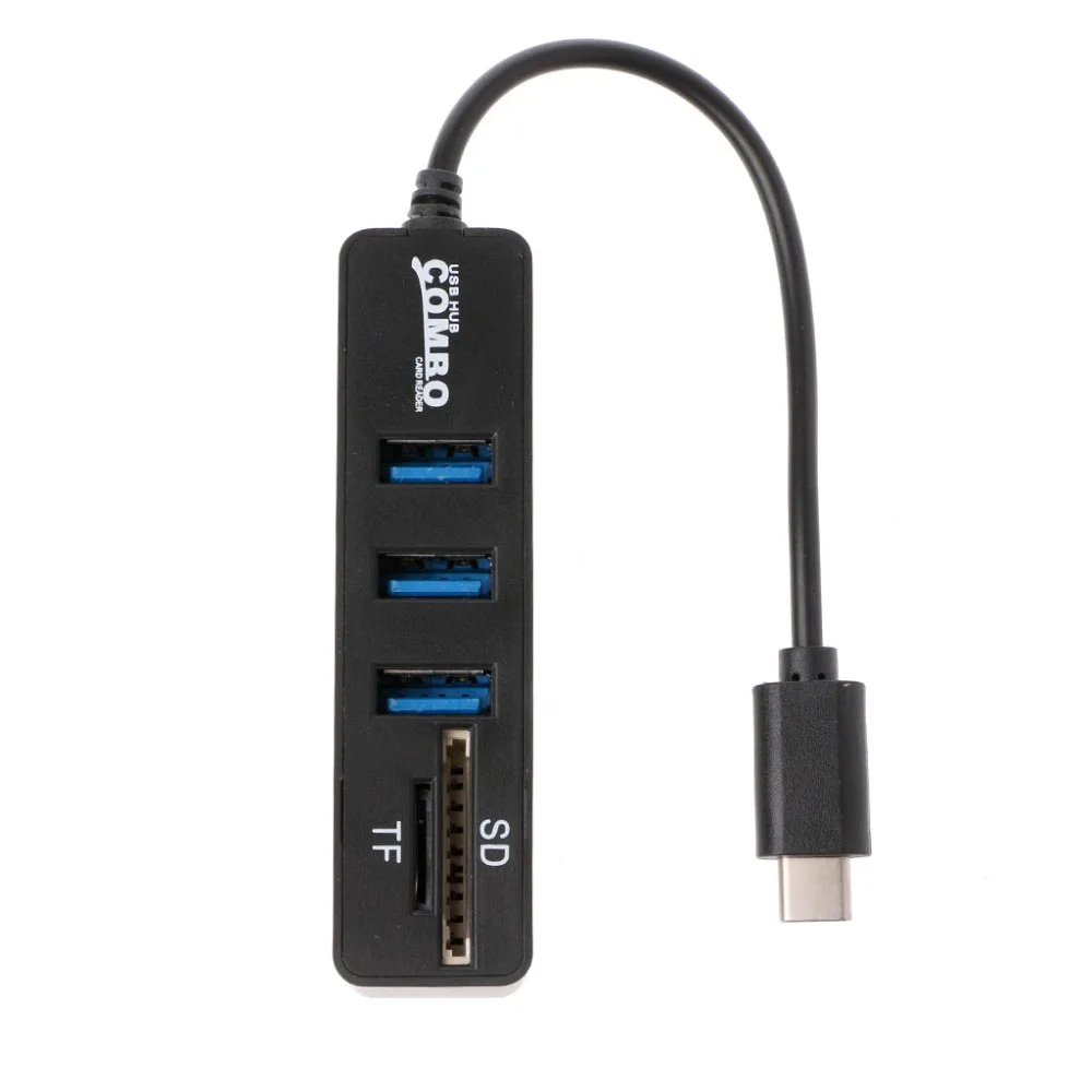 1 шт. черный 3 порта USB 2 0 концентратор сплиттер комбо Тип C кабель OTG SD/TF кардридер