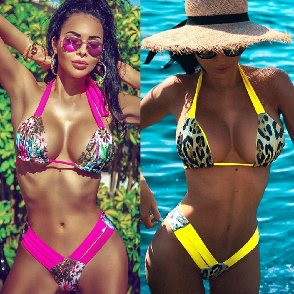 

ZTVitality Women Sexy Patchwork Leopard Print Push Up Bikini 2019 New Arrival Beachwear Halter Bandage Swimwear Female Swimsuit
