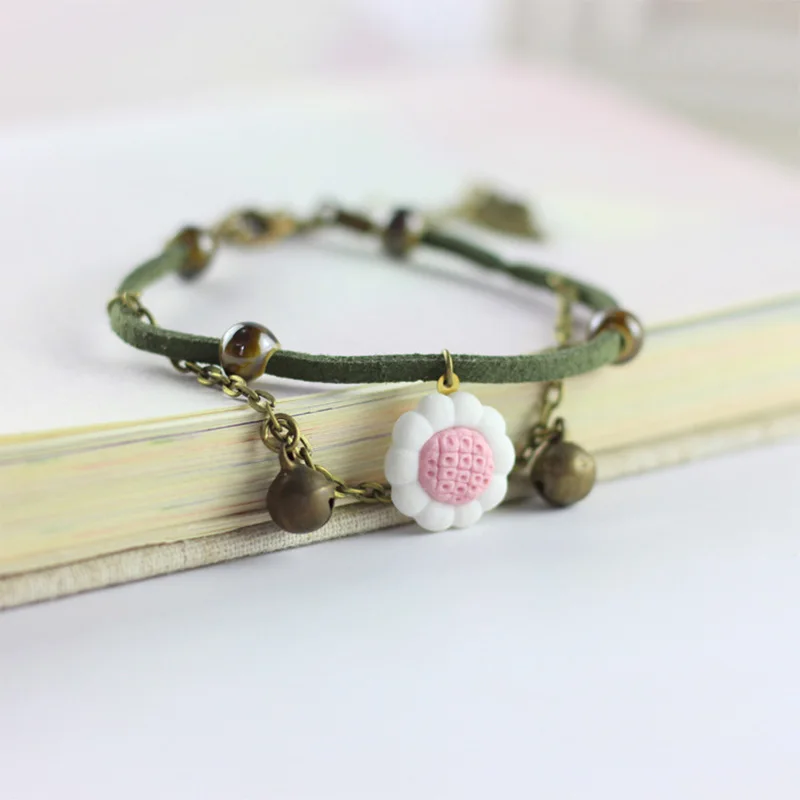 Кожаные браслеты с подвесками для мужчин и женщин Браслет-манжета из подсолнуха