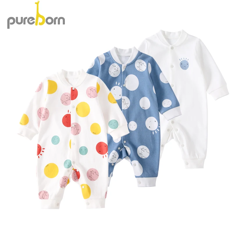 Pureborn/комбинезон для новорожденных мальчиков и девочек хлопковая одежда с