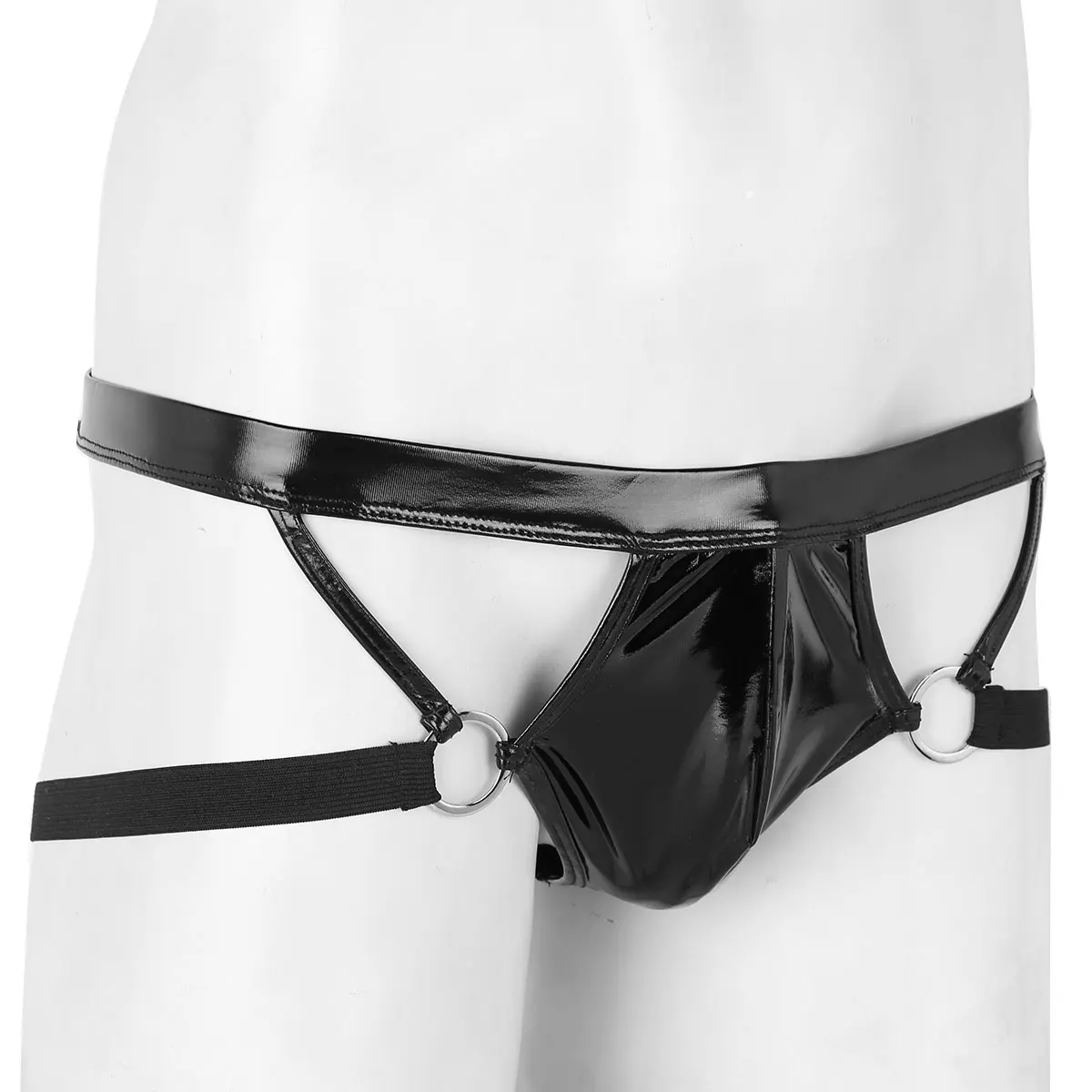 Сексуальные мужские бикини, купальник jockstrap мужчины купальник нижнее белье Wet Look лакированная кожа Bulge Pouch открытый приклад низкая посадка трусики-танга