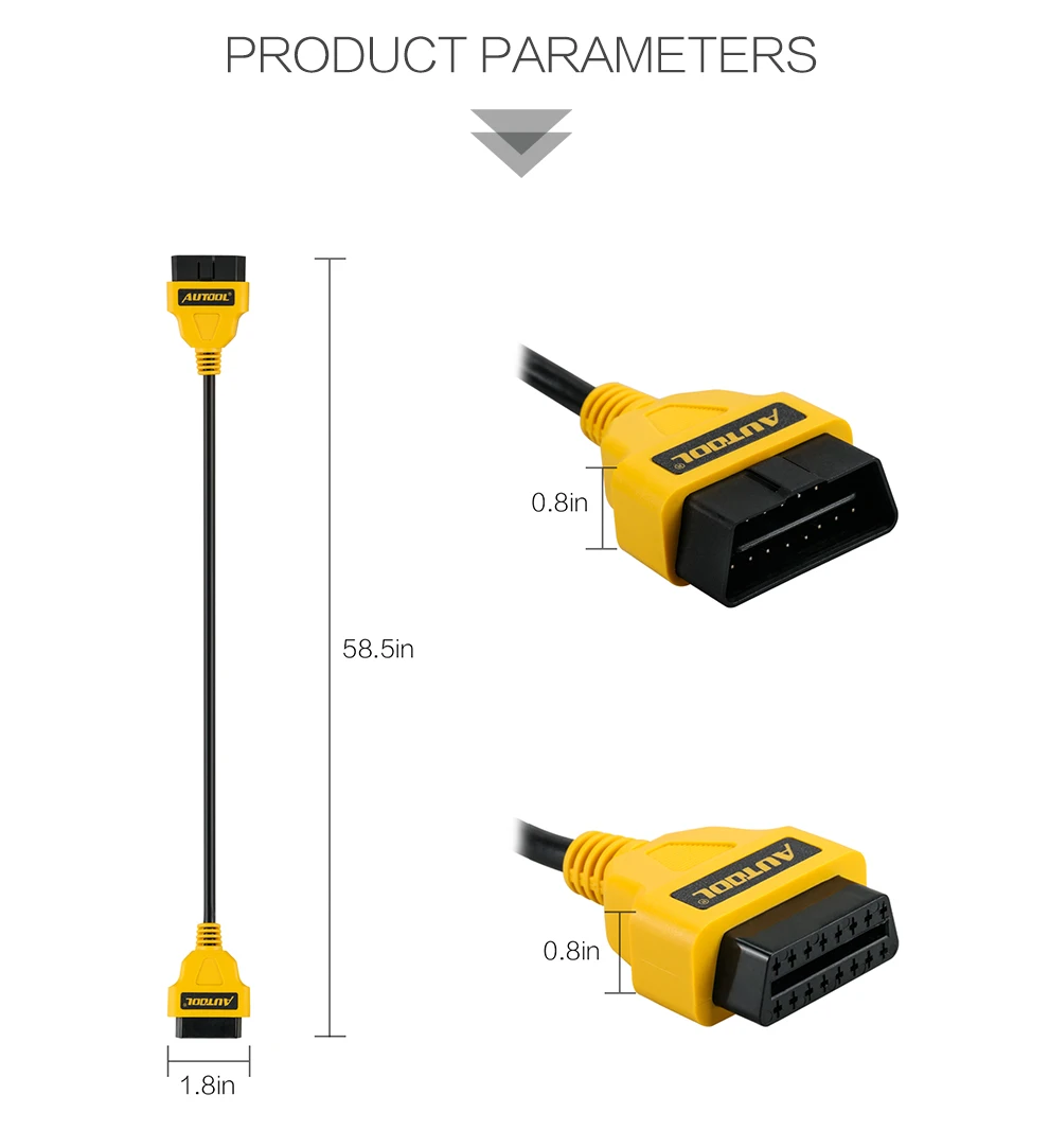 AUTOOL OBD2 16-контактный кабель-удлинитель 1,5 м автомобильный OBD Кабель-адаптер ELM327 OBD II OBD2 кабель-удлинитель