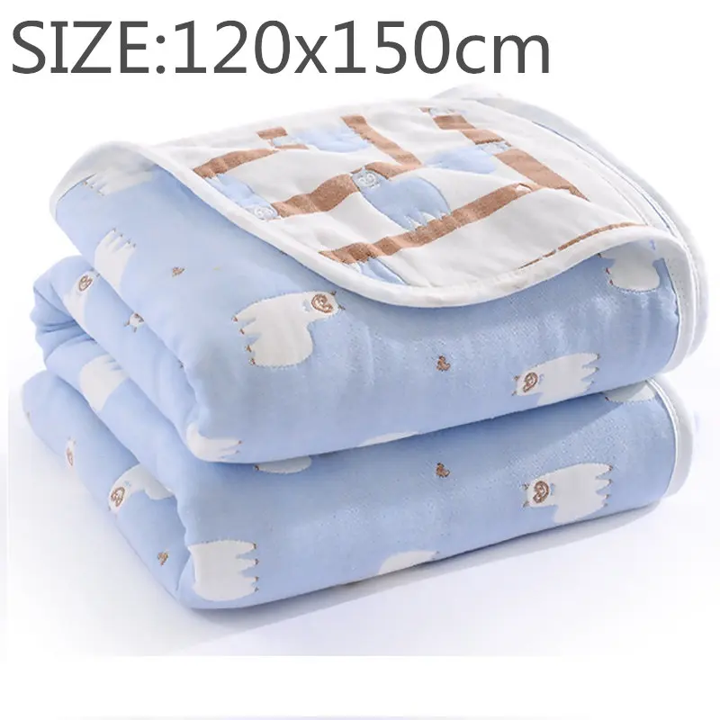 alpaca blue120x150cm 4 размера, Осеннее детское одеяло, муслиновое, хлопковое, 6 слоев, плотное, для новорожденных, детский Пеленальный чехол, детское постельное белье, здоровое, без запаха - Цвет: alpaca blue120x150cm