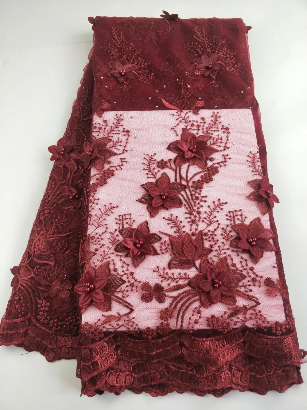 High Quality Nigerian 3D Flower Lace With Beads African French Net Fabric Embroidered Tulle For Dress CN007 | Дом и сад