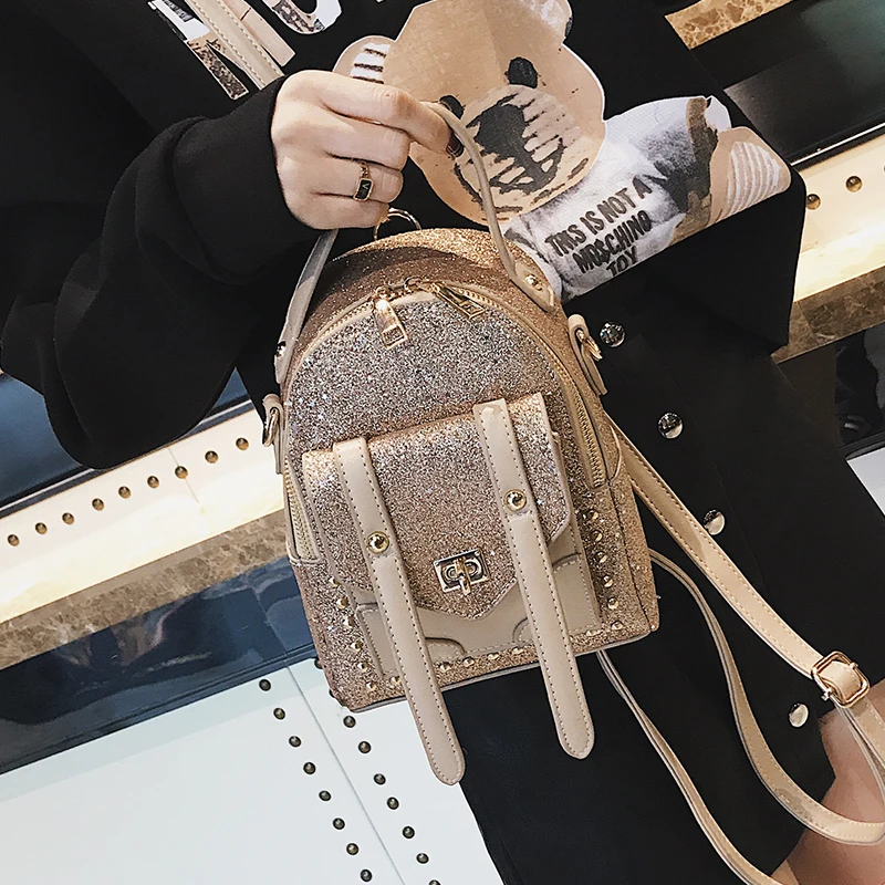Модный маленький рюкзак с заклепками и блестками женская сумка на плечо детская