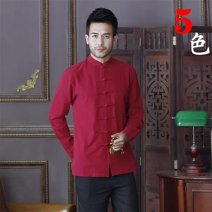 Летняя Новинка красная Китайская традиционная Мужская рубашка с