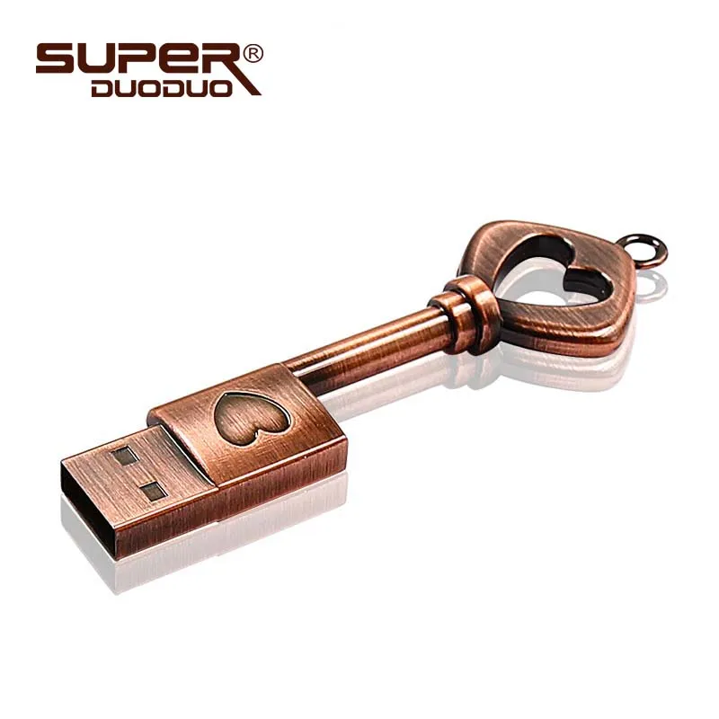 Металлический Флешка с сердечком u диск в форме сердца медный ключ USB флеш