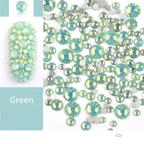 Green Opal Дизайн ногтей Стразы Блеск Кристалл драгоценные камни 3D Советы для украшения для ногтей кристалл страз Шарм смешанный размер 1 пакет - Цвет: Green Opal