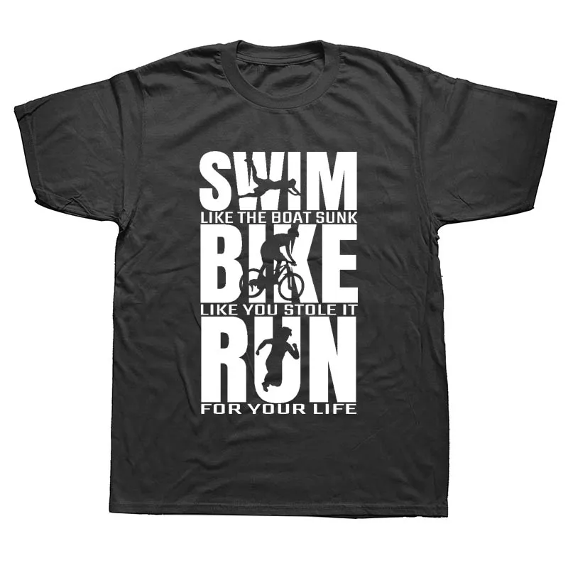Триатлон Триатлет Runninger Swimmings Bikings забавная Футболка мужская летняя с коротким рукавом Уличная футболка хлопок футболки черный