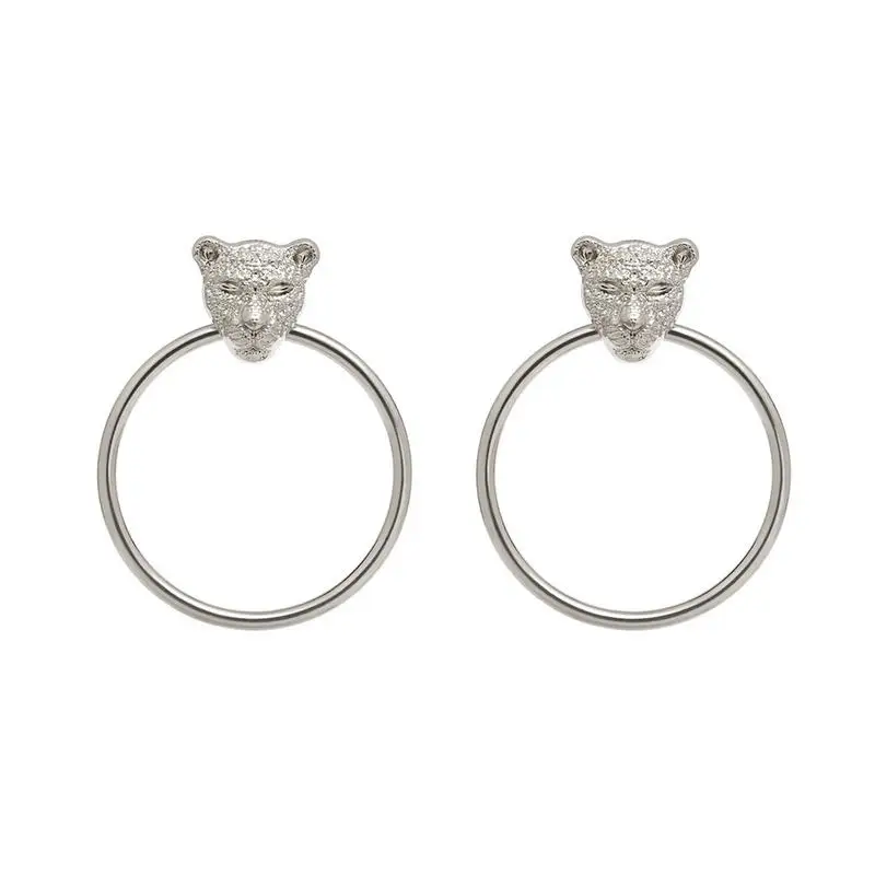 Silver Plated Новые женские серьги, персональные преувеличенные серьги в виде головы леопарда, женские серьги из сплава золотого и серебряного цвета, полые серьги - Окраска металла: Silver Plated