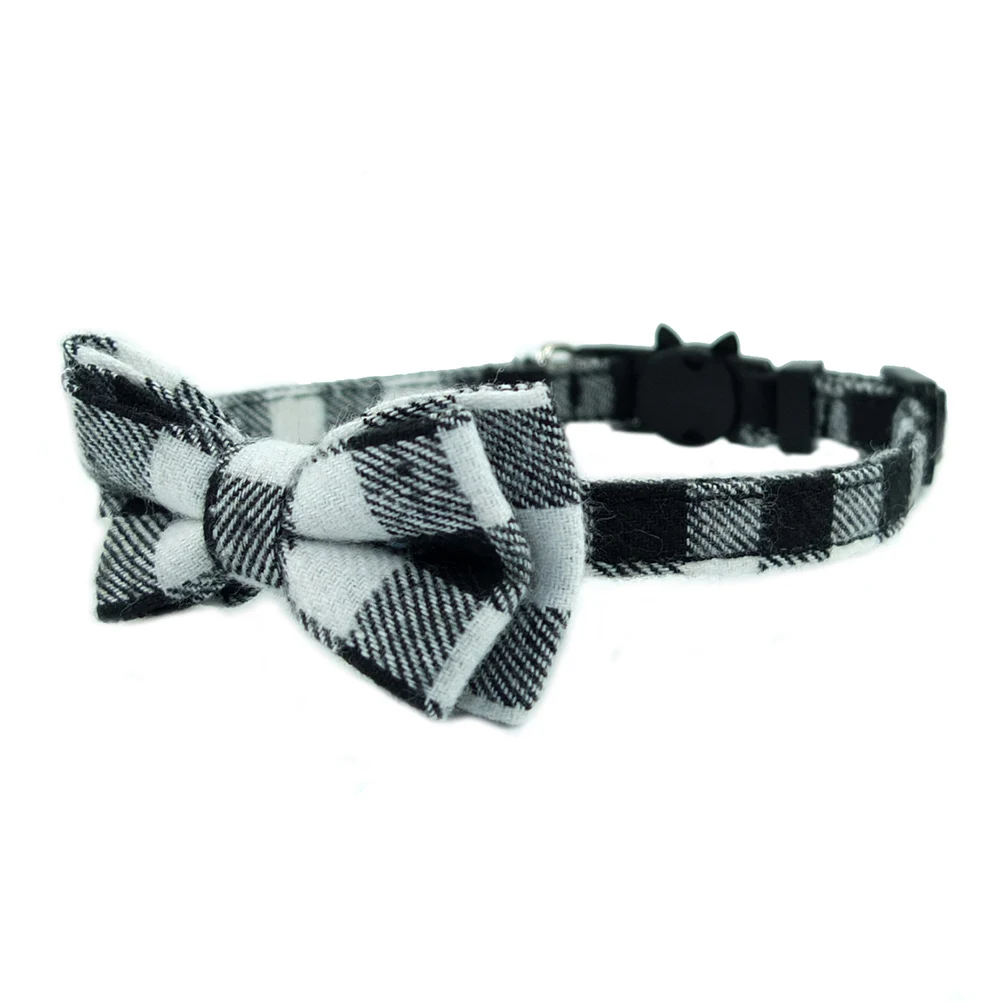 Black White Plaid 15 цветов, кошачий ошейник, Разъемный галстук-бабочка, колокольчик, аксессуары, хлопковые клетчатые воротники в горошек, быстроразъемный ошейник для котенка 17-28 см - Цвет: Black White Plaid