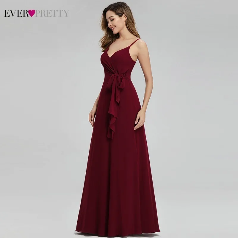 Vestido de festa Longo Ever Pretty Бордовые Платья для подружки невесты А-силуэта с v-образным