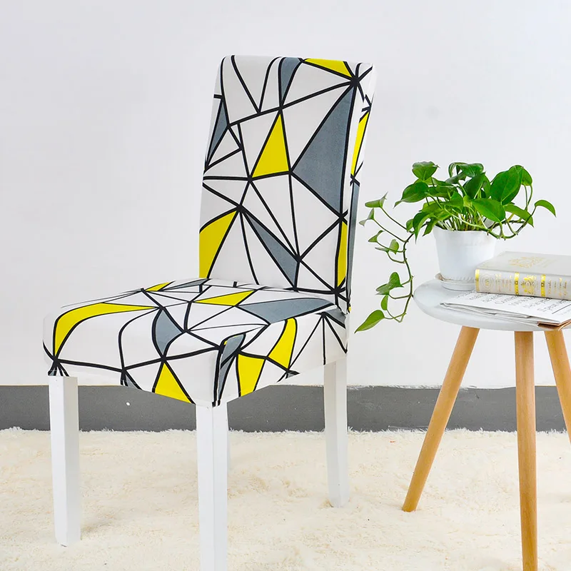 Yellow Plaid Flower Plant Chair Cover Spandex for Dining Room Stretch Chair Slipcover for Party Banquet Wedding Restaurant 1PC Washable - Цвет: Yellow Plaid