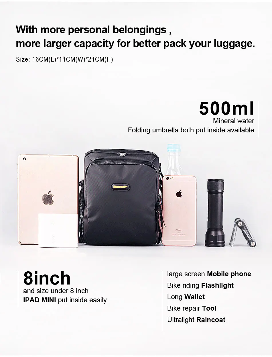 RHINOWALK 4L Bicycle Handlebar Bag Full Waterproof Folding Bike Front Bag Electric Bike Cycling Bag Panniers with Rain Cover
