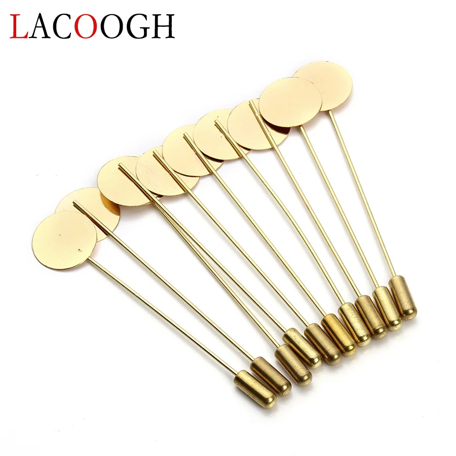 

20pcs 73mm Long Gold Color Brooch Pins Base with Stopper 15mm Cabochons Tray Blank Brooch Base Settings for DIY Jewelry Making