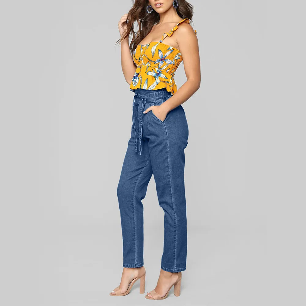 Джинсы для женщин в стиле бойфренд с высокой талией свободные джинсы бантиком и