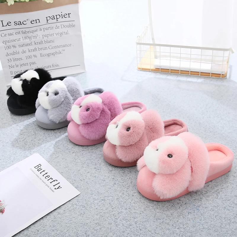 

2019 new arrival indoor slippers women's home slippers winter dog animal slippers lovers fur shoes guest slippers chinelo