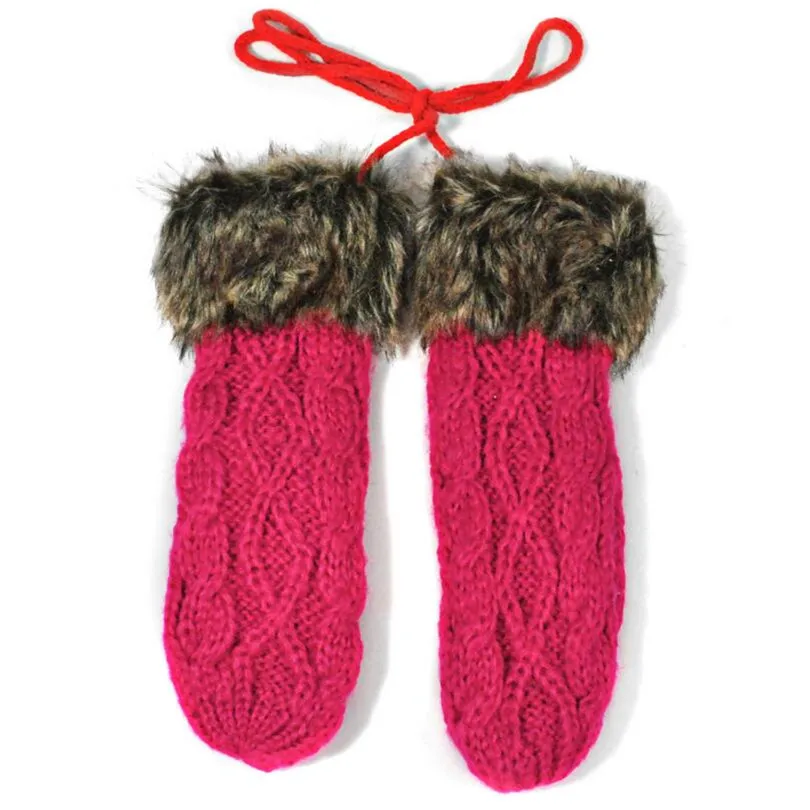 G048 Rose red YSDNCHI женские вязаные варежки Зимние перчатки женские шерстяные плюс кашемировые Утепленные перчатки полный палец Вязаные Лыжные перчатки Guantes - Color: G048 Rose red