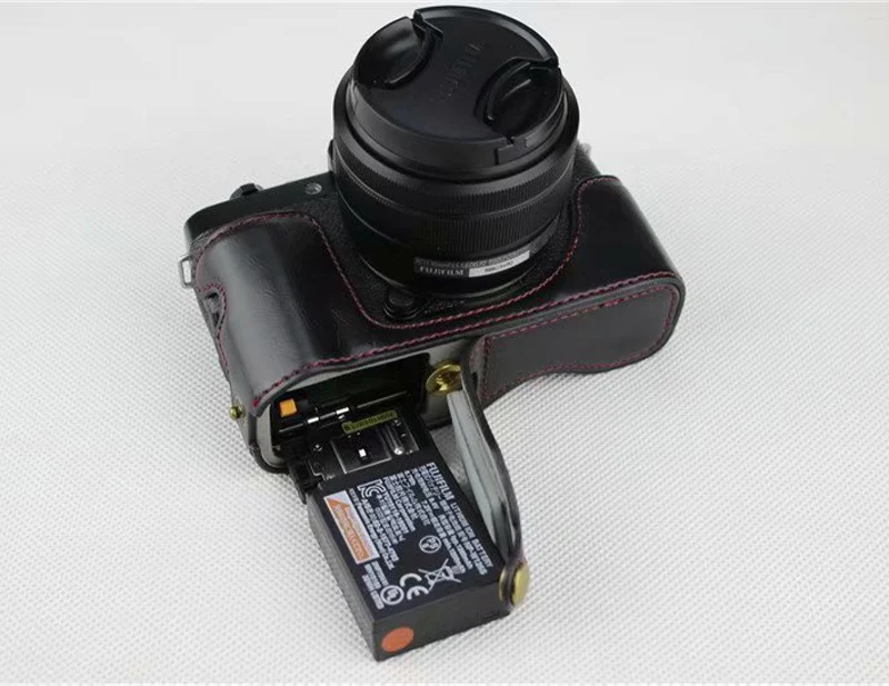 Портативный из искусственной кожи чехол для камеры для Fujifilm Fuji XT100 X-T100 X T100 XT-100 половина тела комплект Обложка с батарейным отсеком