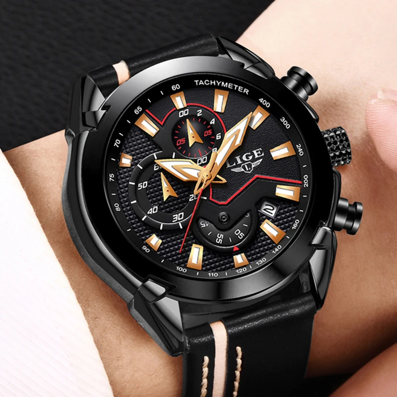 

2018 LIGE Mens Watches Top Brand Luxury Quartz Gold Watch Men Casual Leather Military Waterproof Sport Watch Relogio Masculino