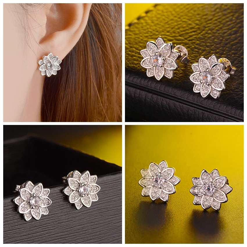 Женские серьги-гвоздики Uloveido корейские серьги с цветком серебристого цвета