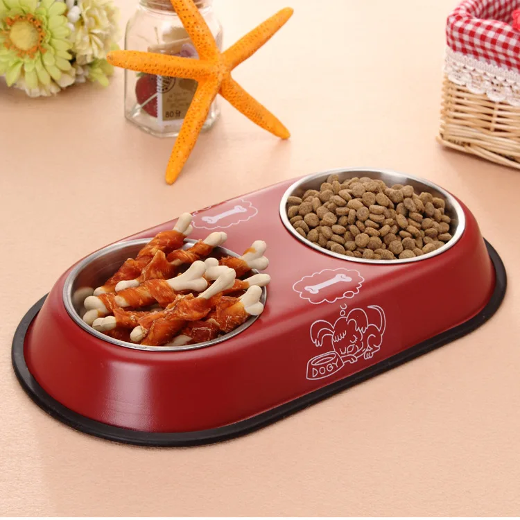 Бесплатная доставка из нержавеющей стали Большая двойная миска кормушка для