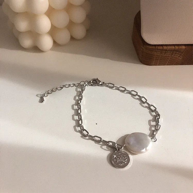bracelet silver New Fashion Multi-layer Natural Pearl Pendant Color-protection Korean Necklace Female Wild Clavicle Chain Necklaces Choker - Metal Color: bracelet silver