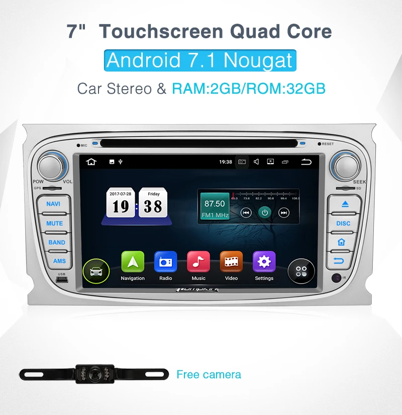 Pumpkin 2 Din 7''Android 7 1 автомобильный Радио dvd плеер GPS для Ford Mondeo/Focus Автомобильный