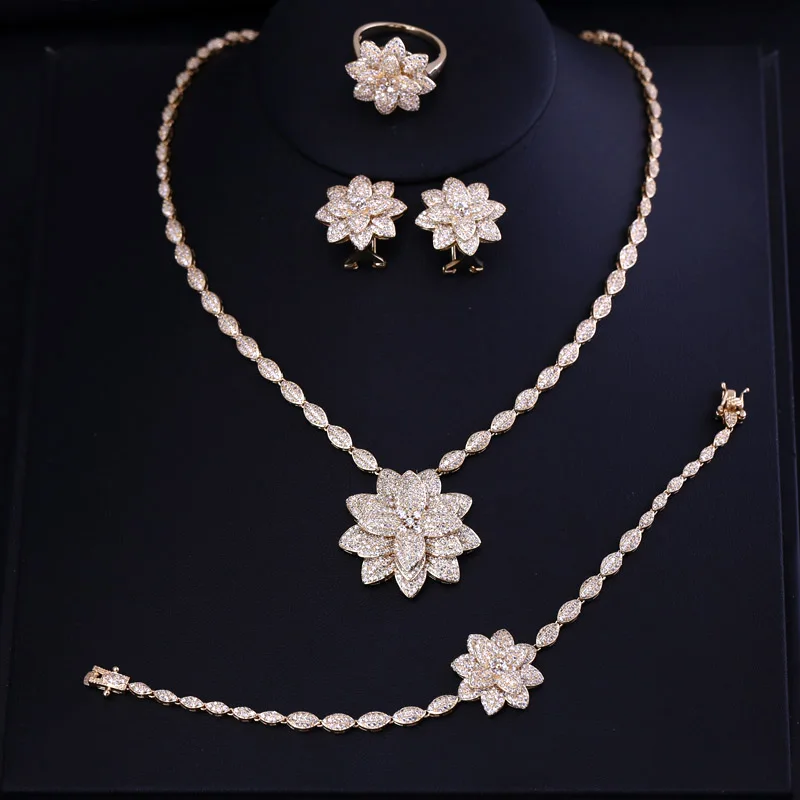 Роскошные белые золото цвет элегантный Форма Свадебный CZ ожерелье серьги