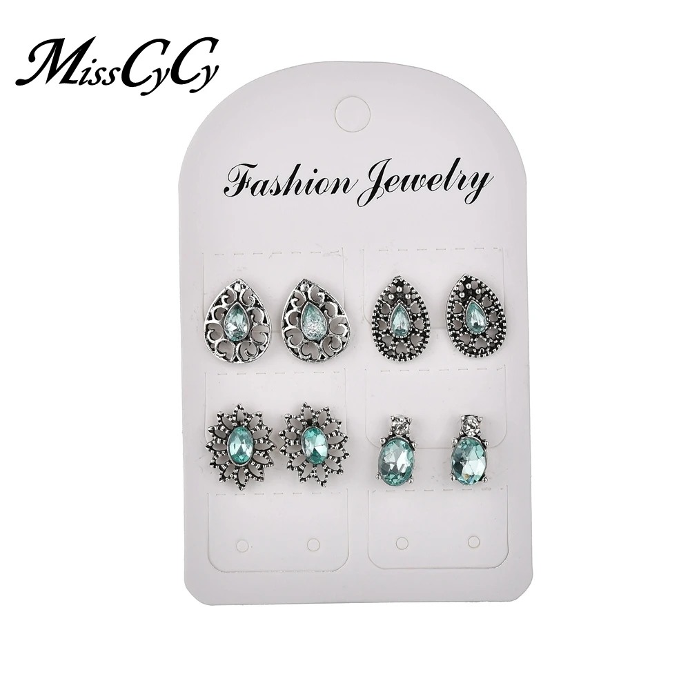 MissCyCy 4 пар/компл. цветок из зеленого горного хрусталя серьги-гвоздики для женщин