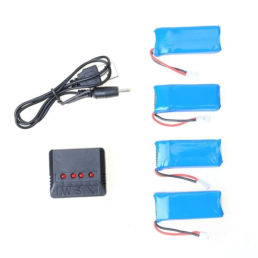 

EBOYU (TM) 4 шт 3,7 v 500mah батарея для Hubsan X4 H107 H107l H107c H107d V252 Jxd385 RC Quadcopter Drone + 4 в 1 зарядное устройство