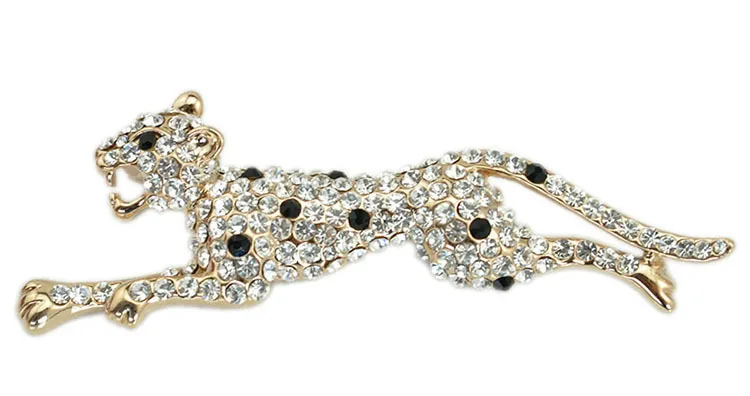 Черно белая брошь с кристаллами стразами пантера Тигра Животных булавки