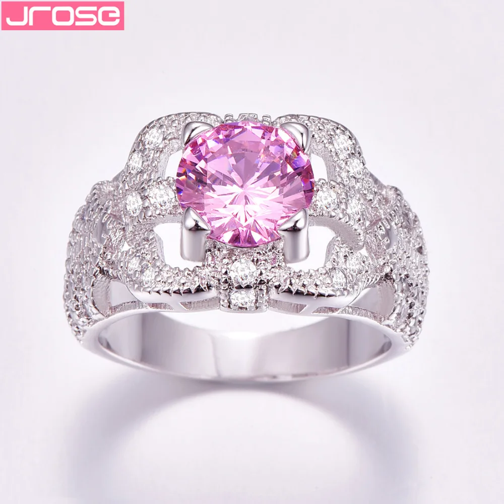 Jrose Изысканные Свадебные обручальные ювелирные изделия Радуга и розовый и белый кубический цирконий Твердые стерлингового серебра 925 кольцо Размер 6 7 8 9