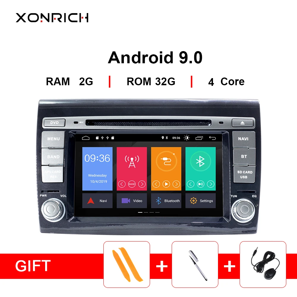 Xonrich 2 Din Android 9 0 Автомобильный мультимедийный плеер для Fiat/Bravo 2007 2008 2009 2010 2011 2012DVD