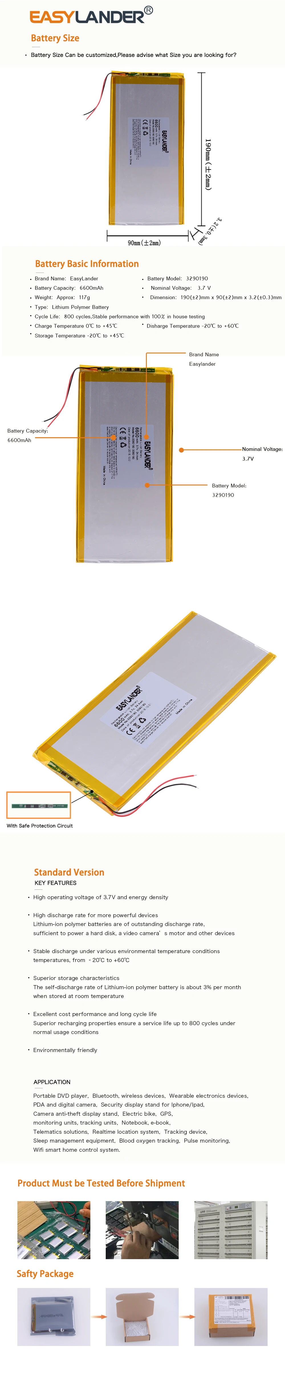 3290190 3,7 v 6600mah литий-полимерный аккумулятор с доской для планшетных ПК DIY power Bank батареи большого размера
