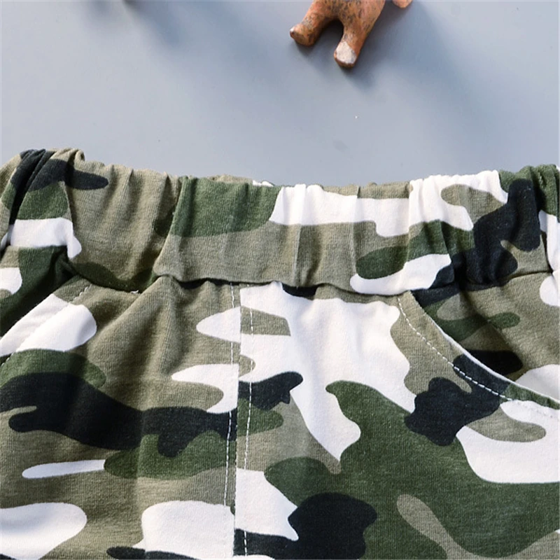 Toddler Baby Boys Clothes Set Tie Print T-shirt Short Sleeve Tops Camouflage Shorts 2Pcs Children Boy Summer | Детская одежда и