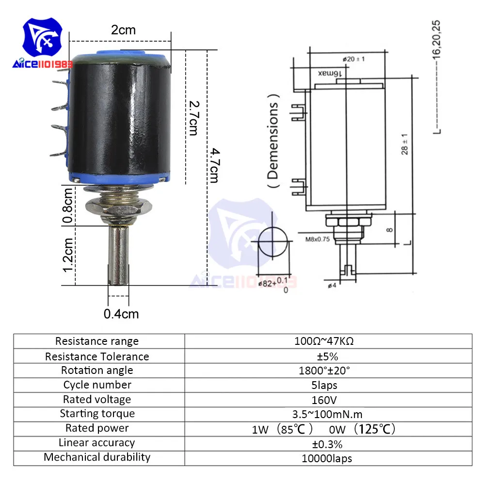 WXD3-13-2W потенциометр с проволочной обмоткой 100R 470R 1 K 4,7 K 10 K 22 K 47 K 100KΩ Ом многоповоротный прецизионный линейный потенциометр