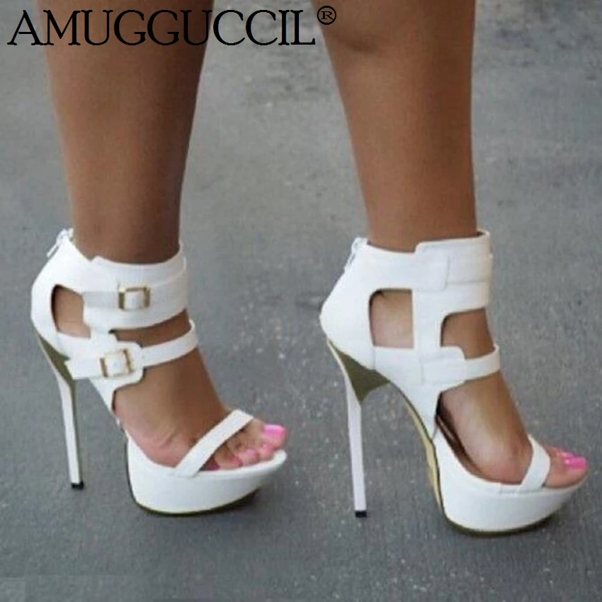 Женские летние сандалии на молнии с пряжкой платформе и высоком каблуке большие