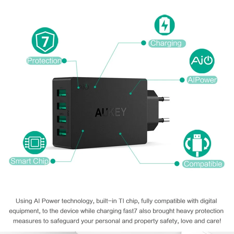 AUKEY 3 4 порта USB зарядное устройство 2.4A Быстрая зарядка умный мобильный телефон для