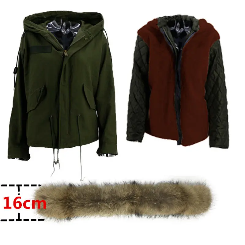 Brown Lining 16cm Толстовки с капюшоном из натурального меха, модная Женская Роскошная куртка с большим воротником из меха енота, пальто с капюшоном, новинка, теплые парки, зимние куртки - Цвет: Brown Lining 16cm