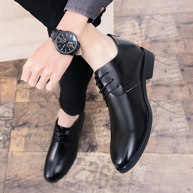 Men's Quality Leather Shoes Social Top Head Autumn Office lace up Soft Man Dress business wedding party l5 | Обувь