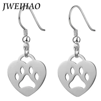 jweijiao new heart shaped dog paw prints pendant earrings stainless steel animal bear paw statement drop earrings jewelry sku24