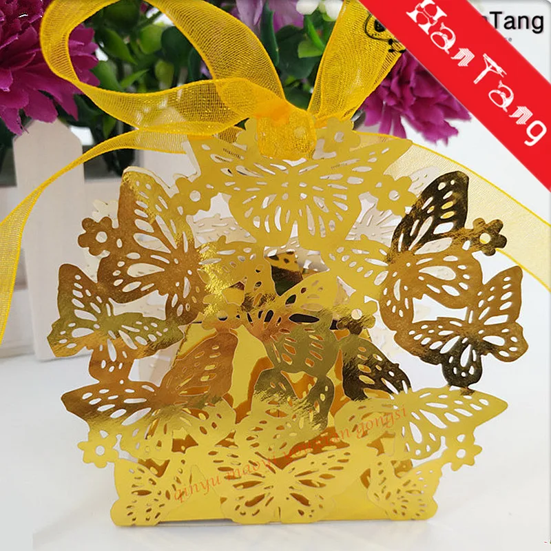 Bright Golden 25 шт. бутик Бабочка украшение коробки для конфет Драже свадьба подарочные коробки коробка шоколада для гостей вечерние принадлежности - Цвет: Bright Golden